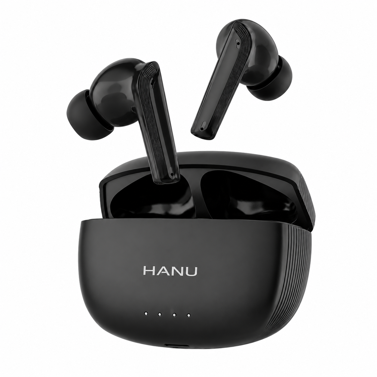 HANU Pro Buds Black with 13mm Titanium Driver, Deep Bass, 43 Hours Playtime, Sweat Resistant, Fast Charging, Touch Control & Voice Assistant Support