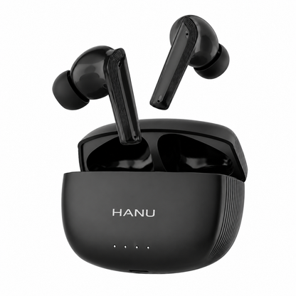 HANU Pro Buds Black with 13mm Titanium Driver, Deep Bass, 43 Hours Playtime, Sweat Resistant, Fast Charging, Touch Control & Voice Assistant Support