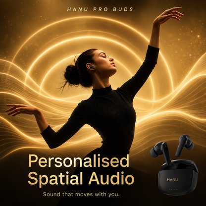 HANU Pro Buds Black with 13mm Titanium Driver, Deep Bass, 43 Hours Playtime, Sweat Resistant, Fast Charging, Touch Control & Voice Assistant Support