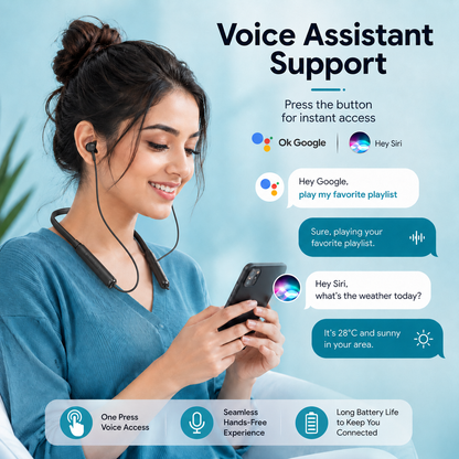 HANU Vibe Pro Wireless Neckband Earphones with 45 Hours Playtime, 10 Min Charge = 8 Hours Playback, Voice Assistant Support, Magnetic Earbuds, Deep Bass & Comfortable Fit